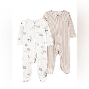 Carter's Child Of Mine Farm Print & Tan Stripe Unisex Sleep and Play 2 Pc